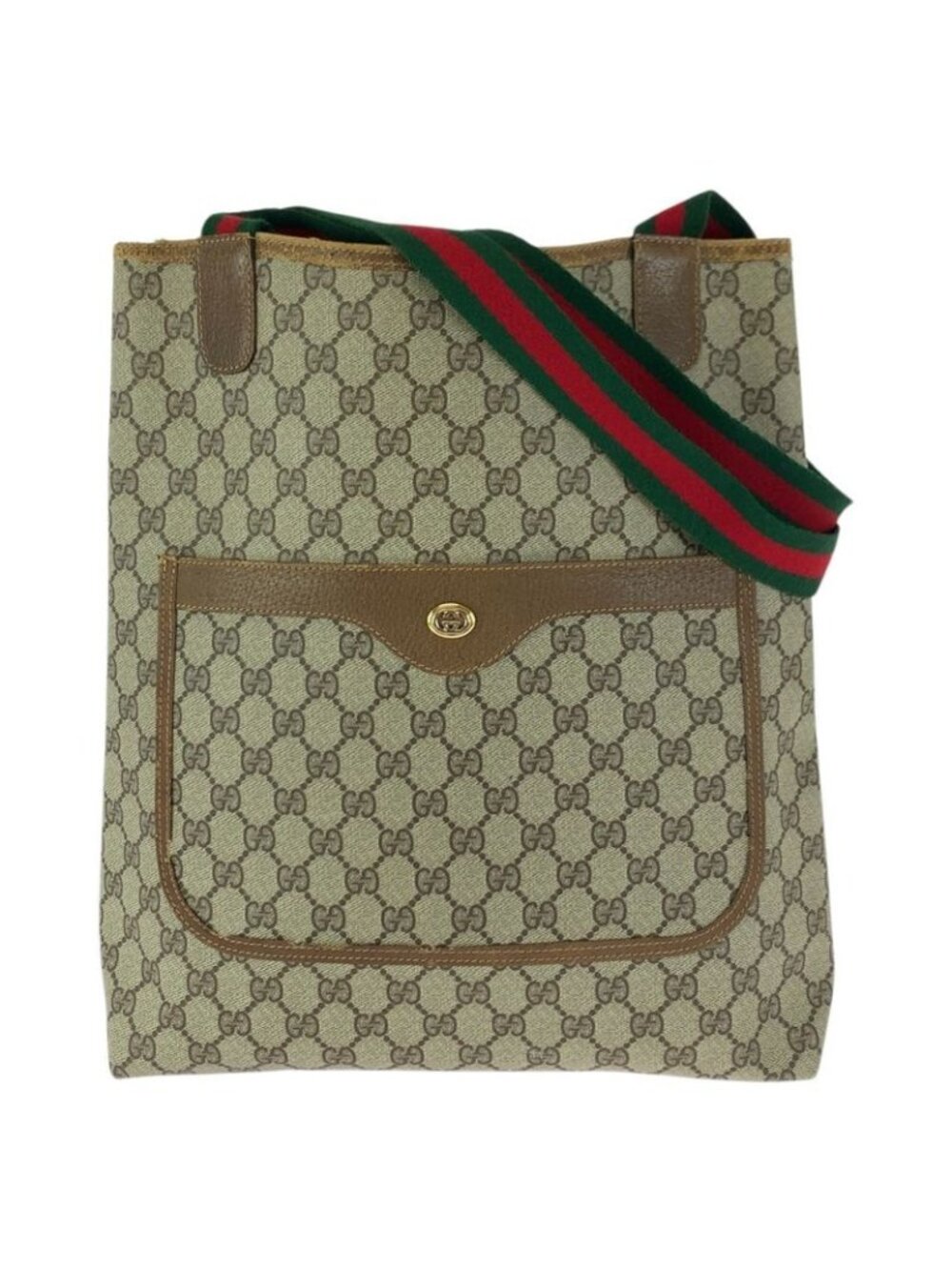 ★SOLD★ Gucci Vintage Sherry Line Beige Brown GG Supreme Canvas Leather Tote - Picture 1 of 9